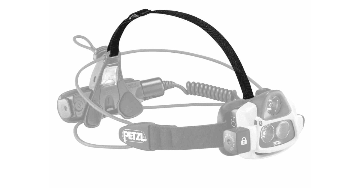 PETZL_NAO_2 highlighted on the top strap of headtorch